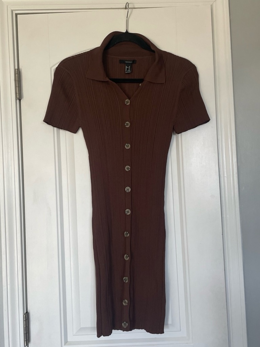 Forever 21 Ribbed Collared Button Bodycon Dress Brown Size M